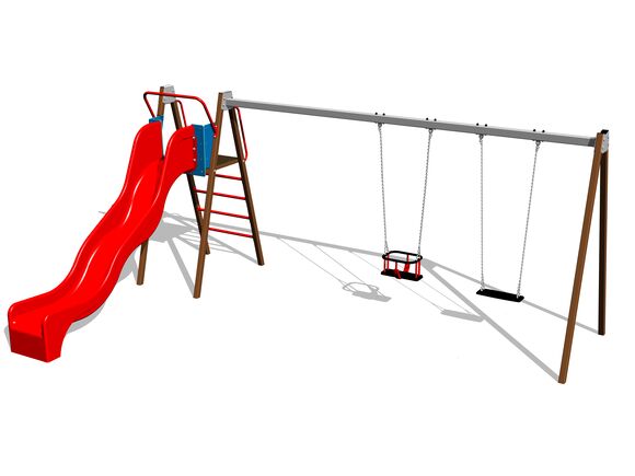 Twin chain swing with a slide RH6252KW - Brown (f.h. 1,5 m)