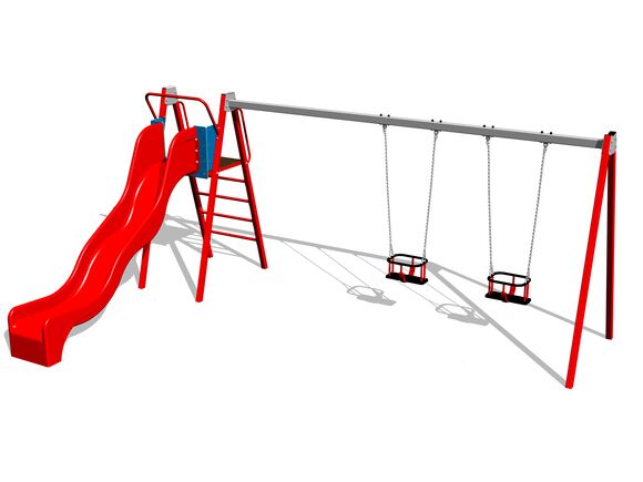 Twin chain swing with a slide RH6253KR - Red (f.h. 1,5 m)