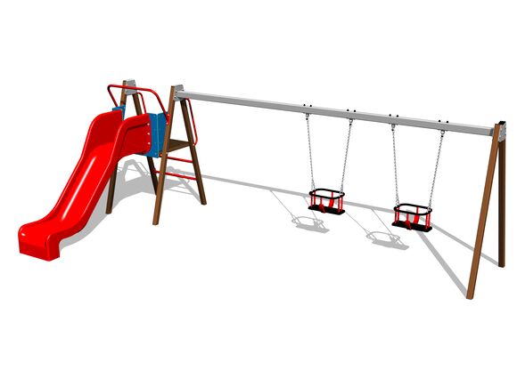 Twin chain swing with a slide RH6253KW - Brown (f.h. 1 m)