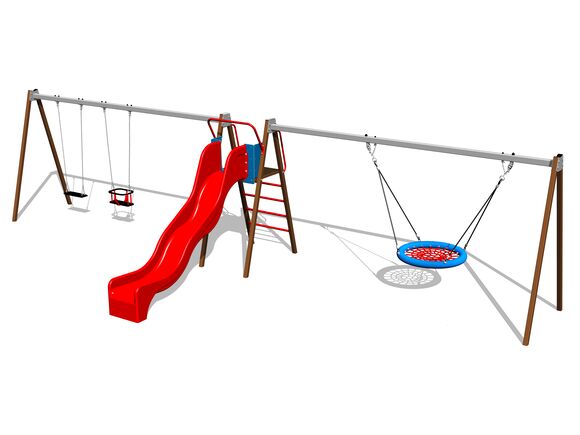 Triple chain swing Nest with slide RH6382KW - Brown (1,5 m)